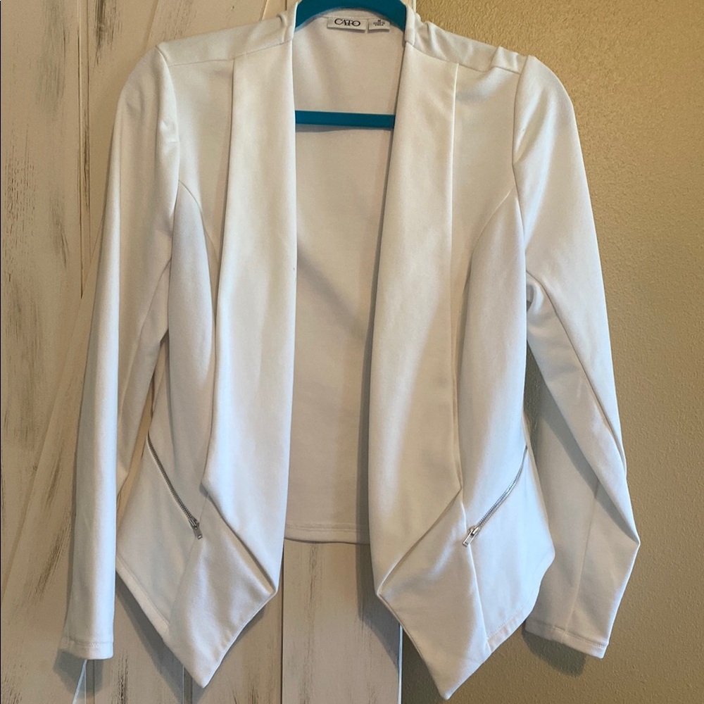 Cato White Blazer Asymmetrical Draped Lapel